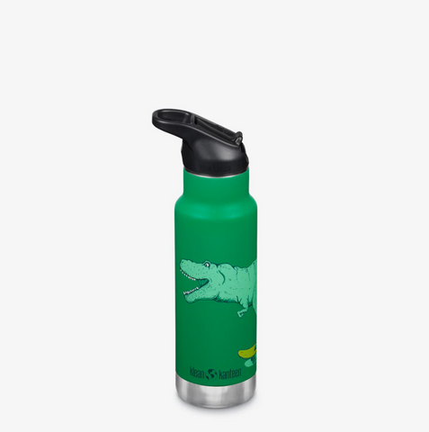 Klean Kanteen Insulated Kid Classic Water Bottle With Flip Seal Sport Cap 355ml (12oz) Dino Skate Green