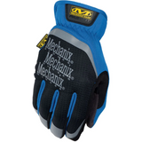 Mechanix work glove with blue accents on a white background