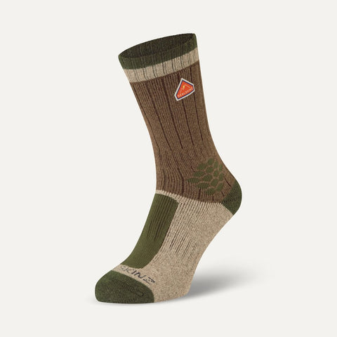 SEALSKINZ Gresham Recycled Wool and Cashmere Mid Length Colour Block Sock Brown