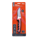 SOL Field Knife packaging with orange background and black handle