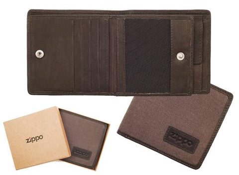 Zippo Leather & Canvas Wallet Mocha & Grey